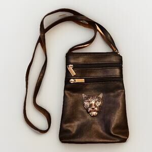 TangoBag Black Faux Leather Crossbody Purse Leopard Accent